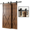 RHETECH Customizable Black Powerd Coating Steel Barn Door Hardware Kits Top Amount Type Sliding Bypass with Bent Hanger System