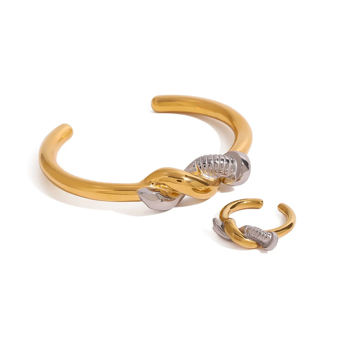 Gold and Silver Matching Nails Wrapped Open Ring Bracelet 18k Gold Stainless Steel Fashion Jewelry Sets for Women