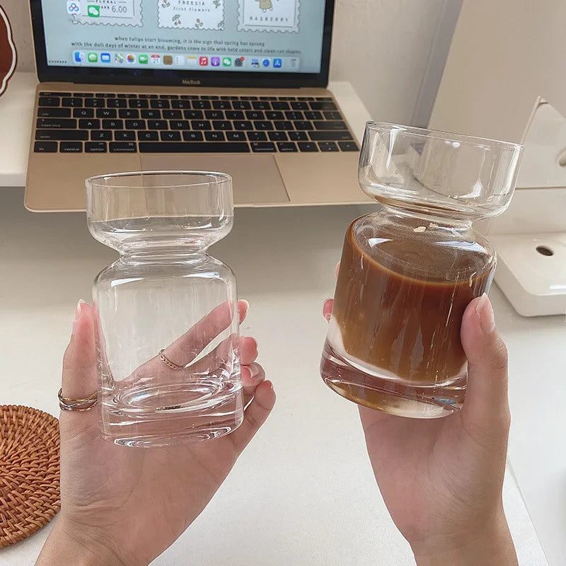 Solhui Creative Shape Glass Coffee Cup Transparent Juice Glasses Tumbler
