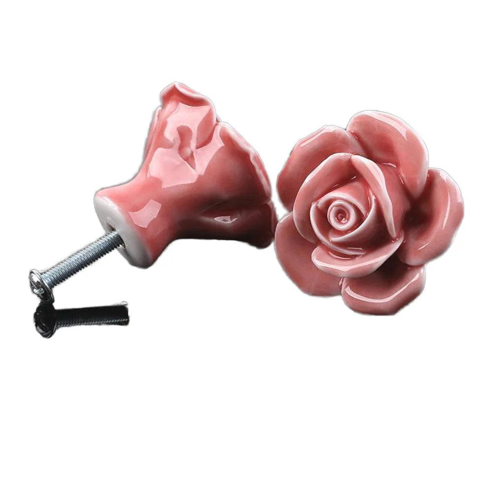 Vintage Rose Ceramic Drawer Knobs Household Accessory for Wardrobe Kitchen Bedroom Bathroom Living Room Hotel Apartment