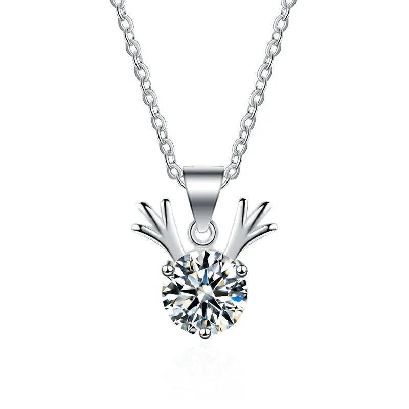 S925 Silver Christmas Antlers Female Clavicle Chain Moissanite Necklace