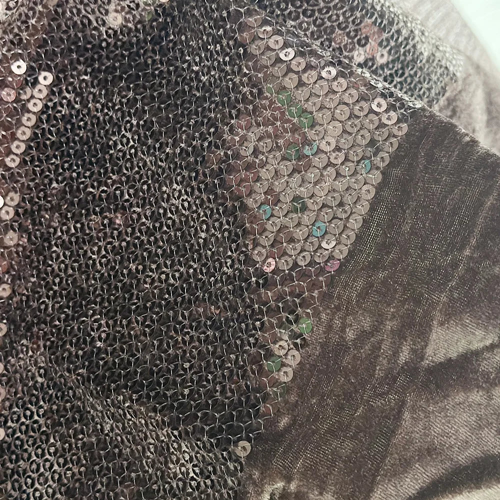 5mm Luxulry Soft Coffee Velvet With Full Sequin Embroidery Autum/Winter Party Dress Lace Fabric