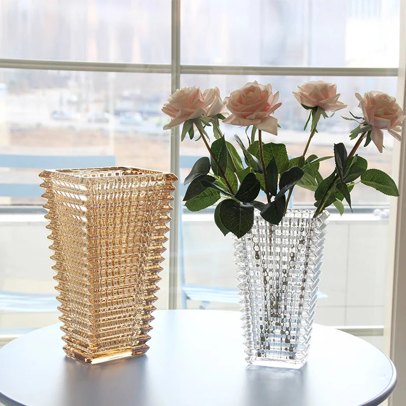 Modern square Sparkling Crystal Glass Vase Mosaic Style Hydroponic Flower Arrangement Large Vase
