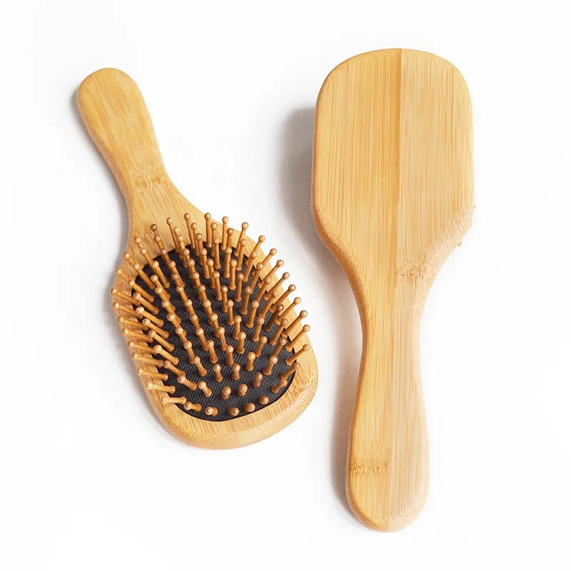 New Arrivals Custom Logo Cushion Hair Brush Natural Bamboo Scalp Massage Paddle Detangling Hair Brush