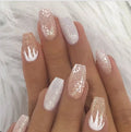 High Quality Fake Nails Medium Silver Glitter Snowflake Coffin Nail Design Press on False Fake Nail for Women