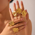European and American Stainless Steel  New Geometric Square Round Hammered Open Female Lava Rings for Gift