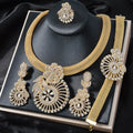 Trendy Dubai Bride 14k Gold Plated Necklace Bracelet Earrings Ring Jewelry Set African Women's Jewelry Set India