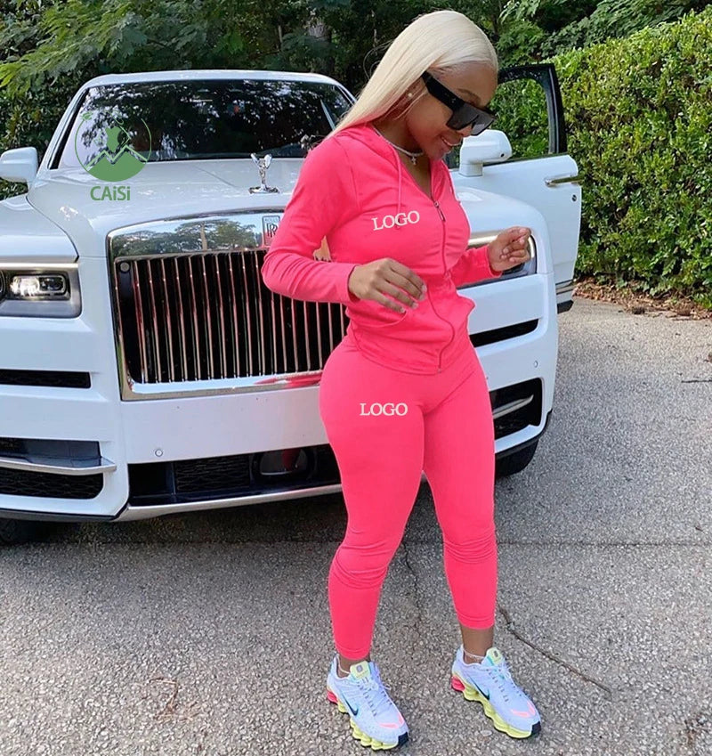 Fall 2025 Women Clothes Two Piece Set Sweatsuit Set Tracksuit Soild Zipper Sweatpants and Hoodie Jogger 2 Piece Pants Set