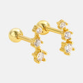 Simple 925 Sterling Silver Tiny Triple Symmetry Cz Minimalist Vintage Fashion Fine Jewelry Gold Plated Screw Back Earring Women