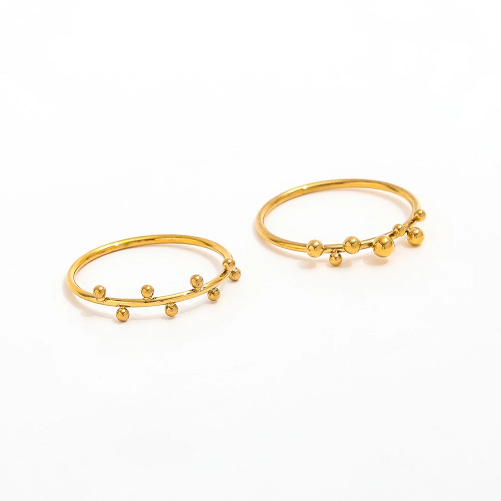 Joolim Jewelry Wholesale 18K Gold Plated Dainty  Bead Pave Stainless Steel Rings for Women Fashion Jewelry