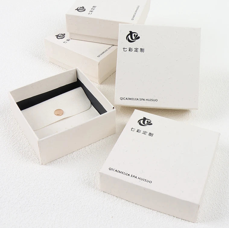 Custom Logo Textured Paper Cardboard Lid and Base Ring Boxes for Necklace Jewellery Packaging