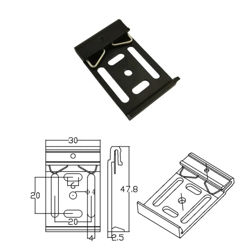 Black Aluminum Alloy Din Rail Bracket 35mm Widesquare Waist Hole -1 Metal Mounting Clip Standard Metric Measurement System Huaqi