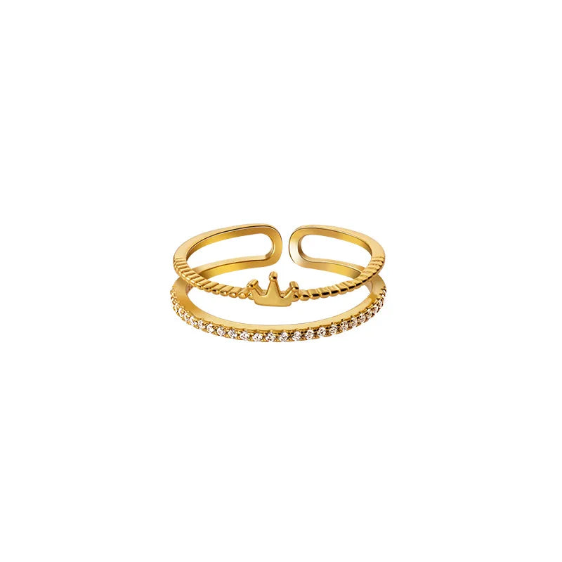 925 Sterling Silver Cute Crown Shape Adjustable Open 18K Gold Plated Cubic Zircon Knuckle Rings Fashion Jewelry for Women