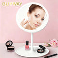 Wholesale Round Tabletop Stand up Makeup Mirror Brightness Adjustable Led Make up Mirror With Lights 360 Rotation