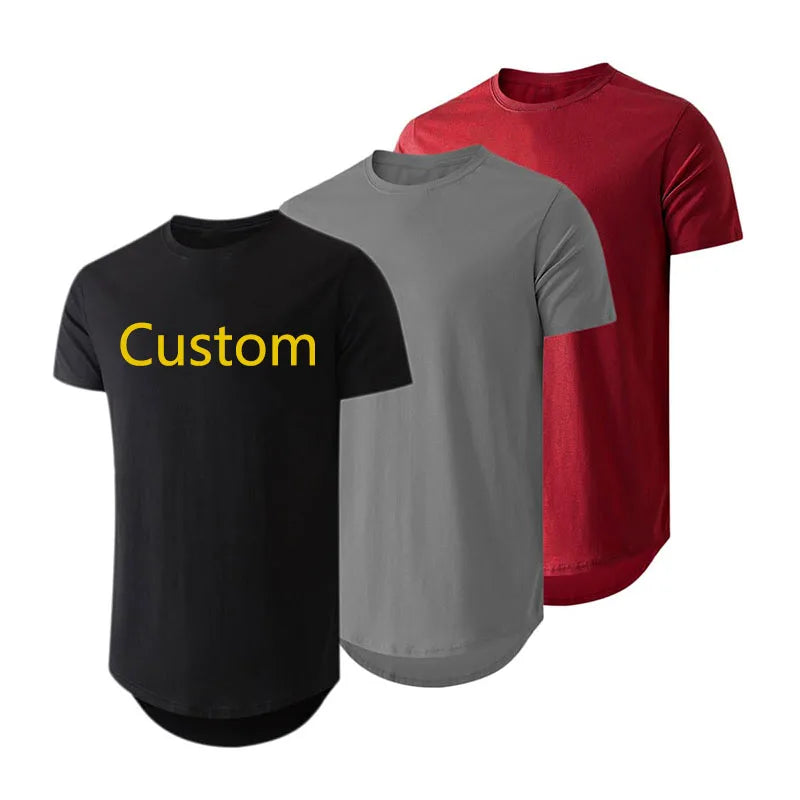 Wholesale Custom Blank T-shirt for Men Hip Hop Extra Long Basics Mens T-shirts Longline Hipster Reflective Line Scallop Tees