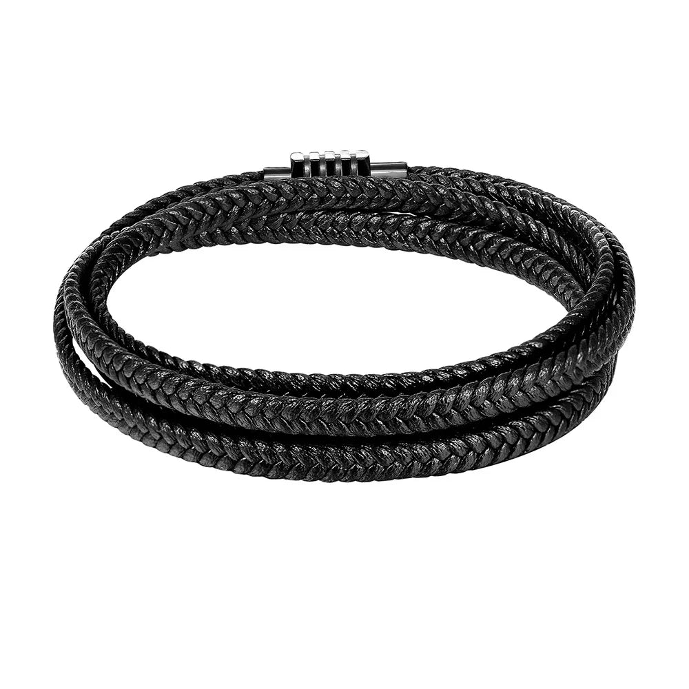 Men's Brown Leather Bracelet with Multi-Layer Woven Stainless Steel Simple Personalize Anti Tarnish Fashion Bangle