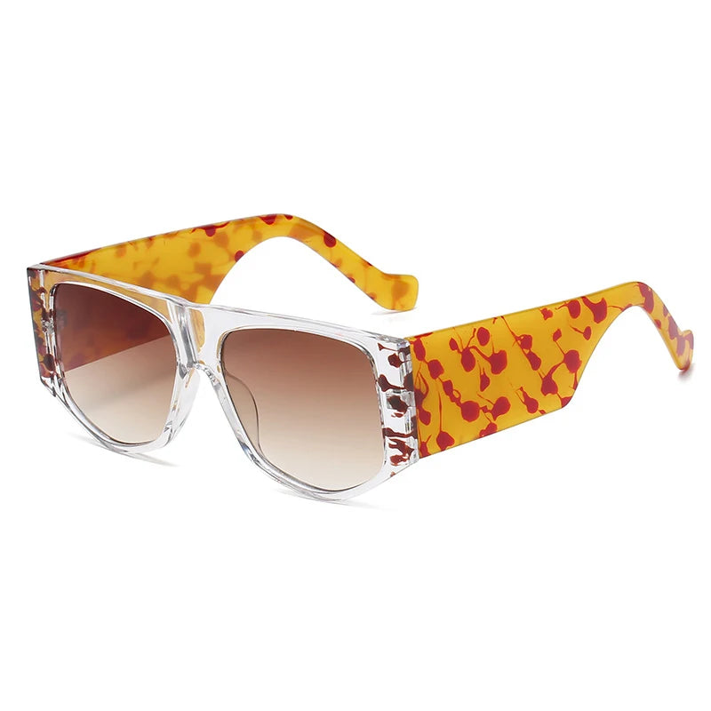 Newest Personality Pattern Thick Frame Shields Transparent Plastic Big Frame Oversized UV400 Men Women Wide Legs Sunglasses