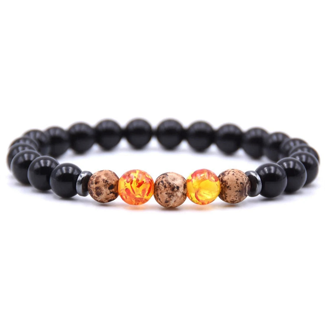 Natural Black Onyx Bracelet Black Lava Volcanic Stone Bracelet Three Emperor Stone Beads Jewelry