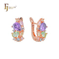 FJ Fallon Fashion Jewelry Cluster Colorful CZs Clip-On Earrings Plated in Rose Gold Brass Based