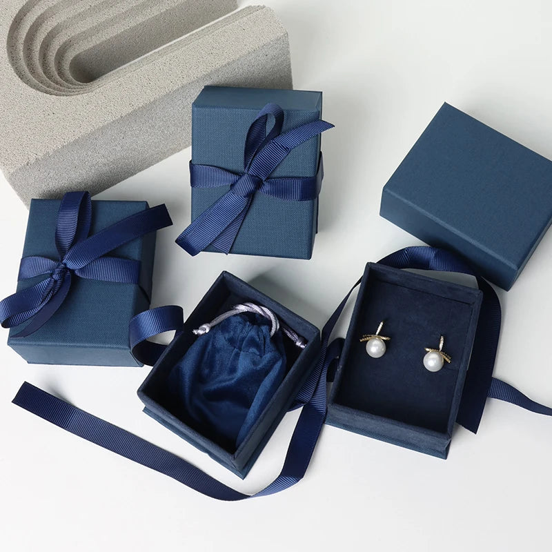 Luxury Custom Dark Blue Jewelry Boxes Creative Packaging for Earring and Gift Giving