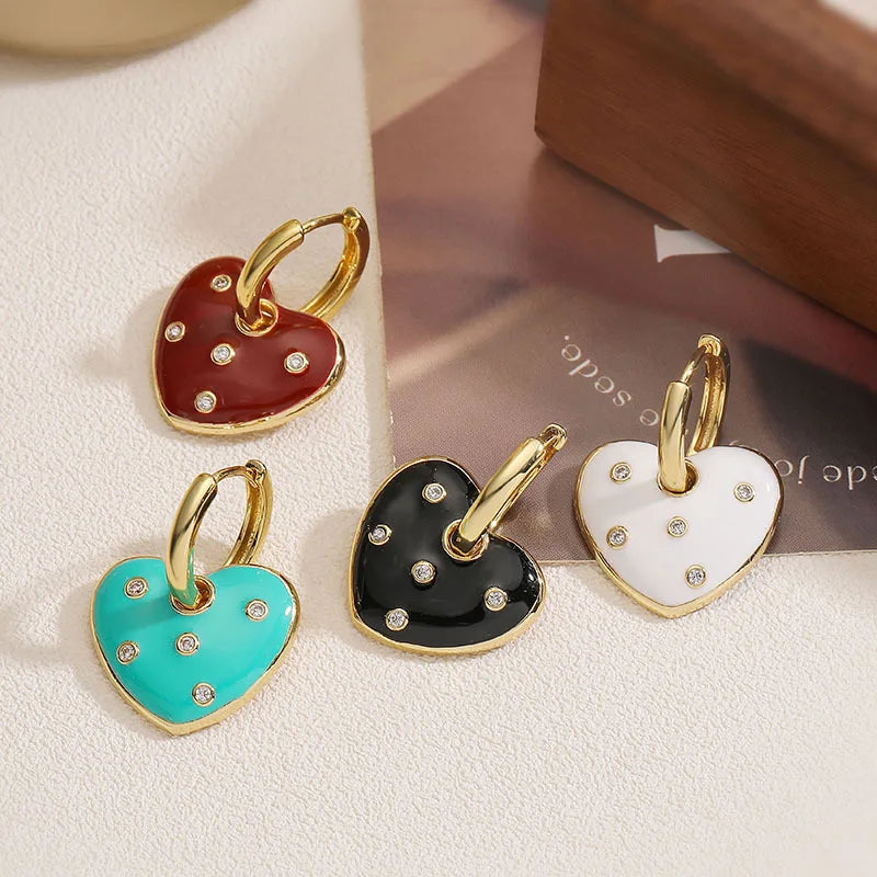 2025 Fashion Heart Charm Earrings Enamel Zircon Hoop Earrings 18K Gold Plated Earrings Lucky Jewelry for Women Girls