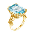 Trendy Luxury 13*18mm Flower Skyrim Aquamarine Emerald Cut Wedding Ring Women's Solid 925 Silver Gold Plated Customized Ring