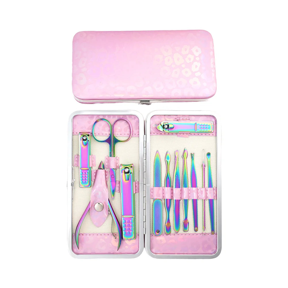 12-piece Manicure Set Pedicure Kit Nail Scissors Grooming Titanium-coated Rainbow-colored Nail Clippers Box DIY