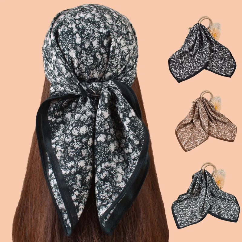 Autumn New Elegant Fruit Printed Square Scarf 70cm Herringbone Polyester Retro Dual Use Hijabs Women Handkerchief