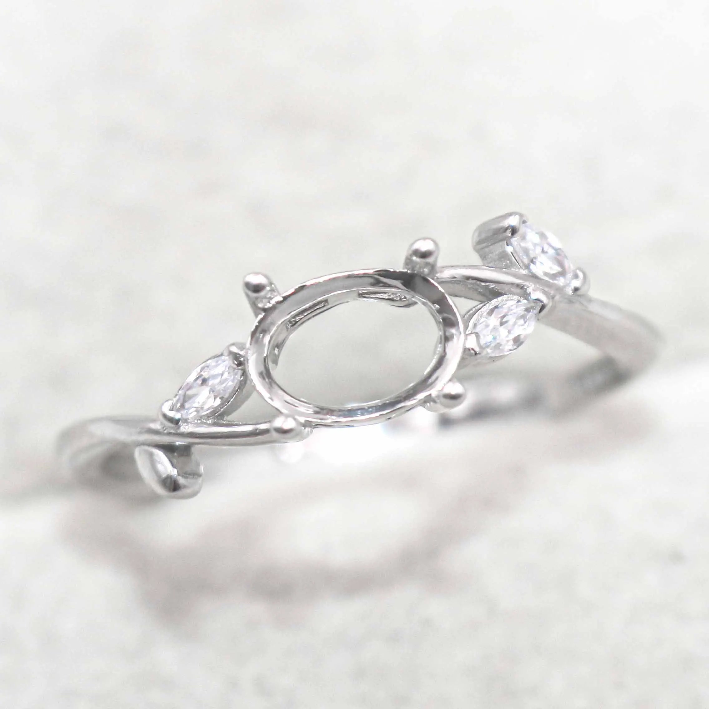 Sterling Silver 5*7mm Semi Mount Ring Frame Empty Blank Support Claw Setting S925 Base Holder Without Center Stone for DIY Inlay