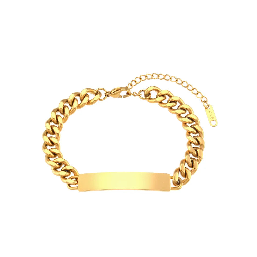 Gold Plated Personalized Custom Bracelet Stainless Steel Pulsera De Mujer Lettering Fashion Jewelry Friendship Blank Bracelets