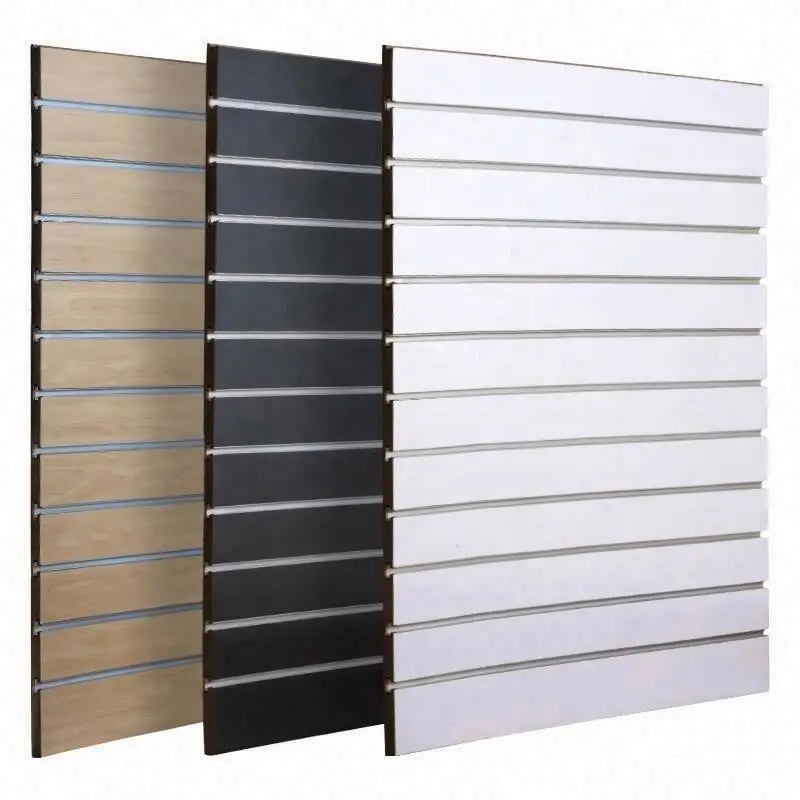 Popular Glossy Melamine Slotted Wall Board Panels Supermarket Slatboard with Aluminum Inserts Slotboerd MDF Slatwall