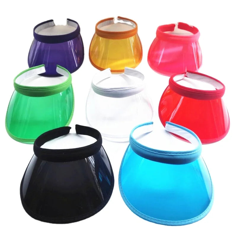 New PVC Plastic Sun Visor Hats Women's Large Brim Candy Casual Windproof Caps for Cycling UV Protection Sunscreen Hats New PVC