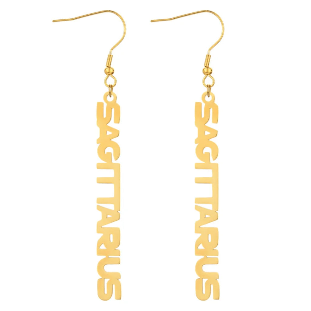 Stainless Steel English Font Gold Silver Plated Horoscope Twelve Zodiac Sign Pendant Earring Jewelry for Women Earrings