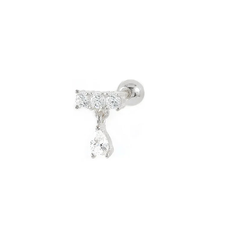 Sterling Silver Gold Plated Drop Simple Zircon T Shaped Cartilage Earrings