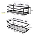 Dual Tiers Self Adhesive SUS304 Punch Free Matte Black Wall Mounted Shower Caddy Storage Rack with Hooks