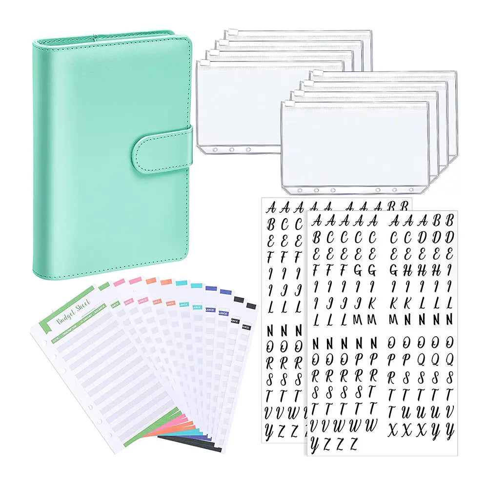 A6 Pu Leather Notebook Money Saving Organizer Wallet clear Travel Journal 6 Ring Budget Planner Binder with Cash Envelope Insert