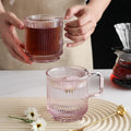 Drinking Cup Nordic Stripe Creative Color With Wood Cover Juice Water Office Tableware Glass Mug With Handle