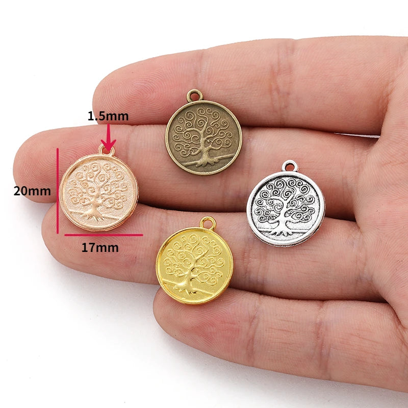 4 Colors Antique Silver Color Alloy Metal Tree Charms for Jewelry Making Diy Handmade Jewelry 20*17mm Q220