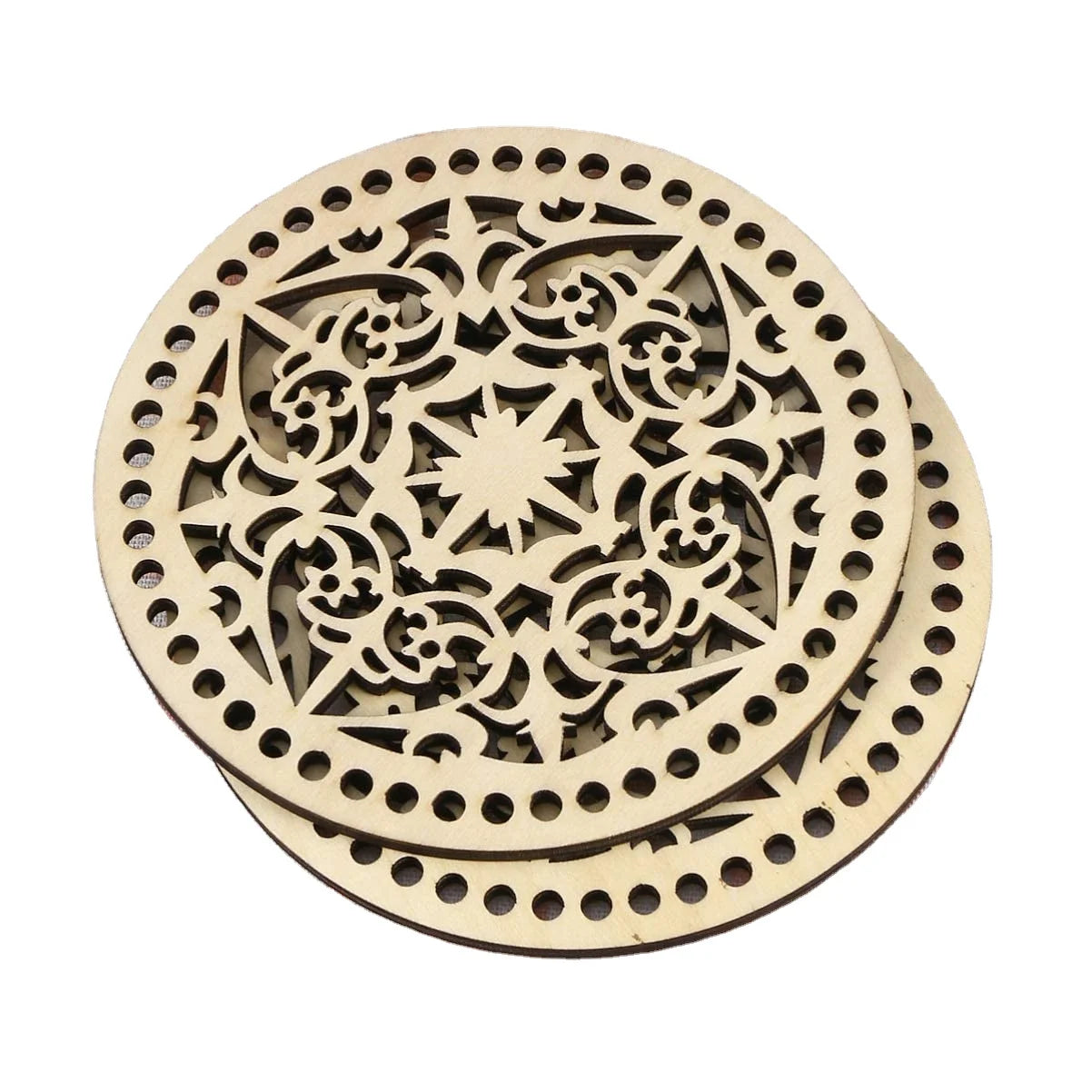 Tailai Round Wooden Macrame Basket Base Laser Cut Intricate Pattern Weaving Bottom for DIY Macrame Plant Hanger Storage Baskets