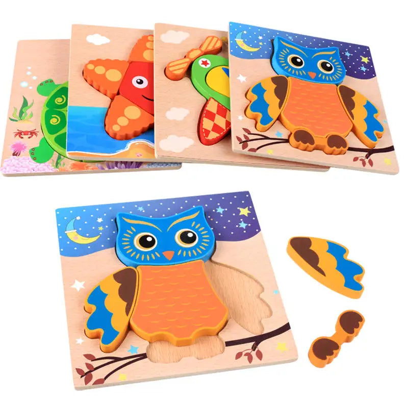 2022 Creative 3D Wooden Puzzle Cartoon Animal Traffic Cognition Jigsaw Colorful Early Educational Toys for Children Kids Baby
