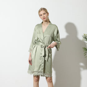 FUNG 3031 Women Silk Robes Sexy Lace Satin Long Gown Bath Robes Sleepwear Lingerie Ladies Kimono Belt Night Dress Nightgown