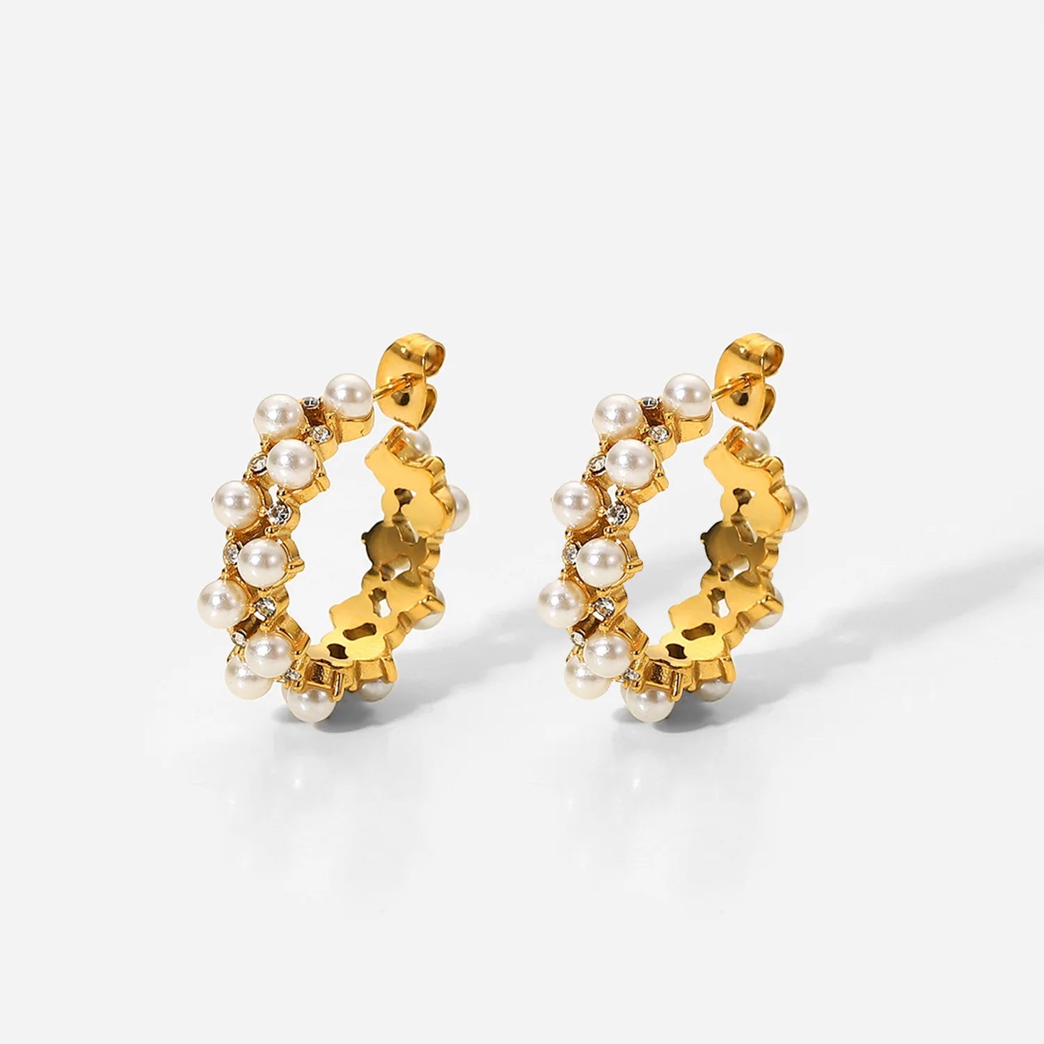 Ivanda Wholesale Hot Selling Stainless Steel Gold Plated Jewelry Pearl Hoop Earrings for Women
