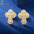 Handmade Fine Jewelry Gold Plated 925 Sterling Silver VVS Moissanite Diamond 2 Layer Iris Cross Stud Earrings for Men Women