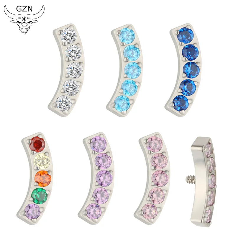 Latest Fashion Earring Jewelry Titanium 5 CNC Set CZ Lined Curved Bar Top Piercing Body Fine Jewelry Labret Studs