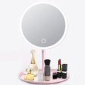 2023 Customized Logo Single Side Round LED Makeup Mirror with Storage Tray Organizer