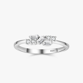 Ailmay Real 925 Sterling Silver Fashion Irregular Geometric Clear Zircon Rings for Women Wedding Engagement Fine Female Jewelry