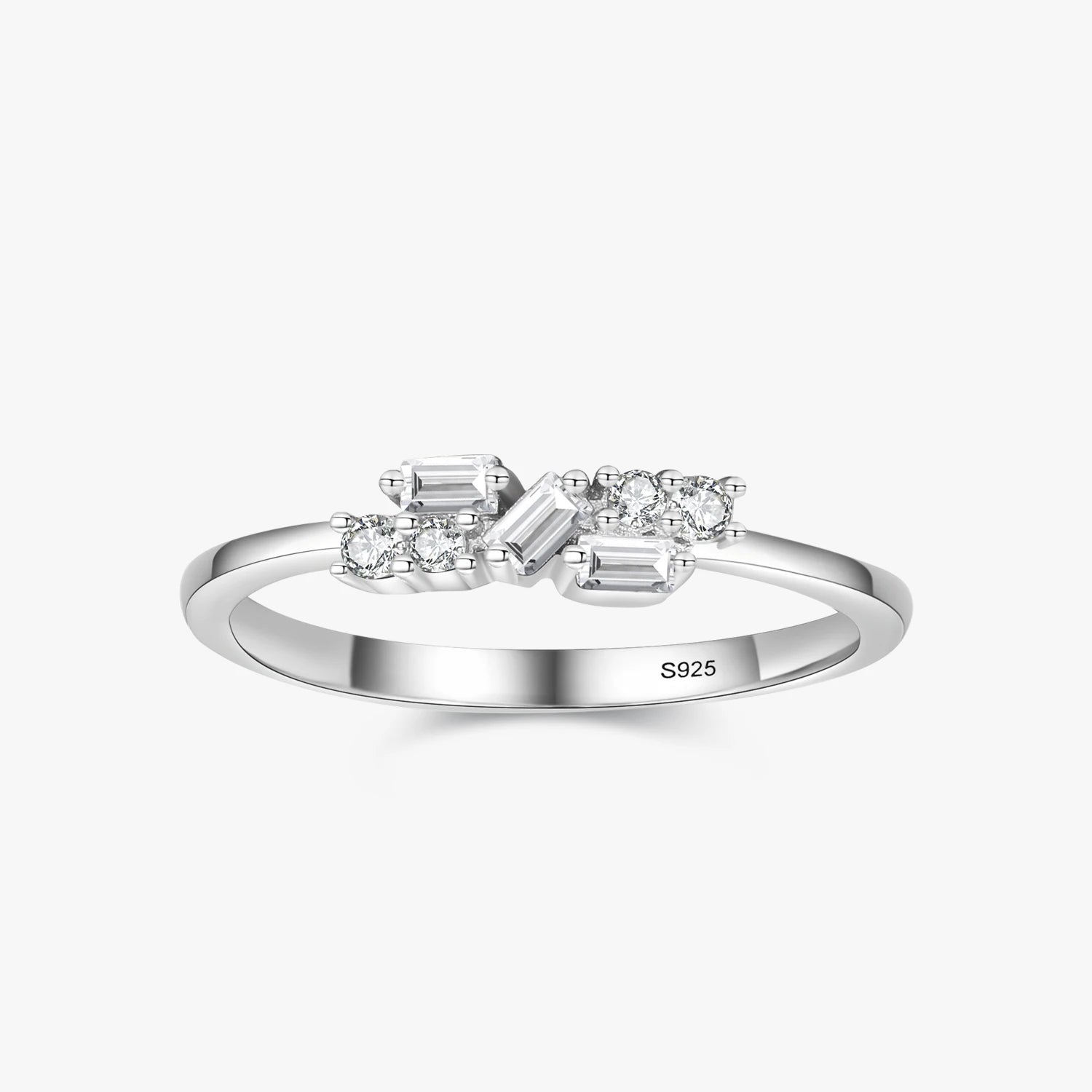 Ailmay Real 925 Sterling Silver Fashion Irregular Geometric Clear Zircon Rings for Women Wedding Engagement Fine Female Jewelry
