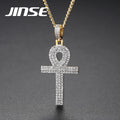 JINSE JEWELRY Fashion Jewelry New Designs Silver Plated Micro CZ Paved Cross Pendant Choker Necklace