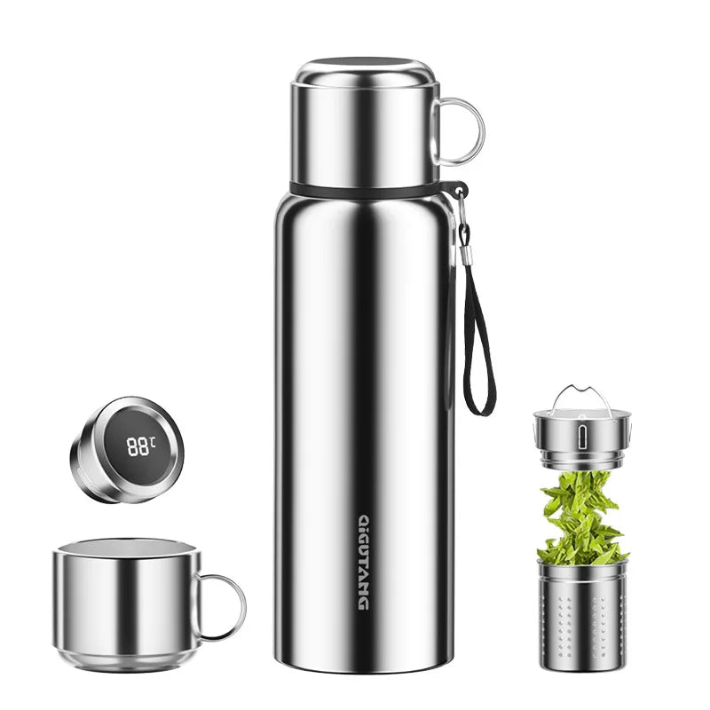 New Product 600/800/1500ml Food Grade Stainless Steel Vacuum Soup Flask Thermoses With Strainer and LED Temperature Display Lid