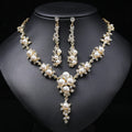 Hot Sale Women's Gold Plated Choker Necklace with Pearl Rhinestone Earrings and Pendant Elegant Jewelry Set